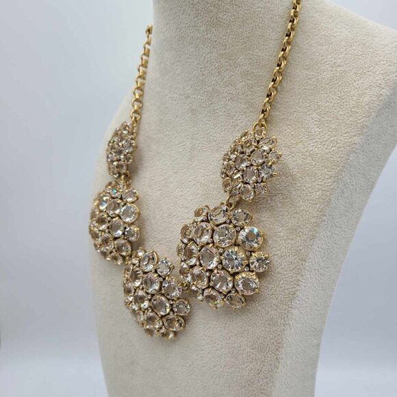 J Crew Clear Crystal Domed Five Cluster Statement Necklace - Picture 7 of 12